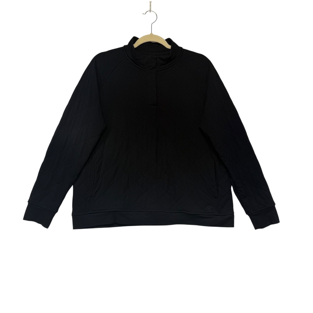 Cozy Earth Mens Quilted Bamboo Snap Pullover Black Mock Neck Sweatshirt‎ Large